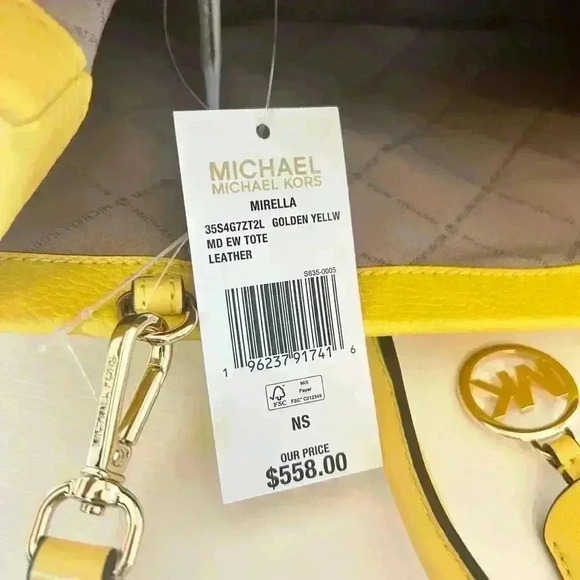 Michael Kors Medium Mirella Leather Tote Shoulder Purse Golden Yellow - Picture 8 of 9